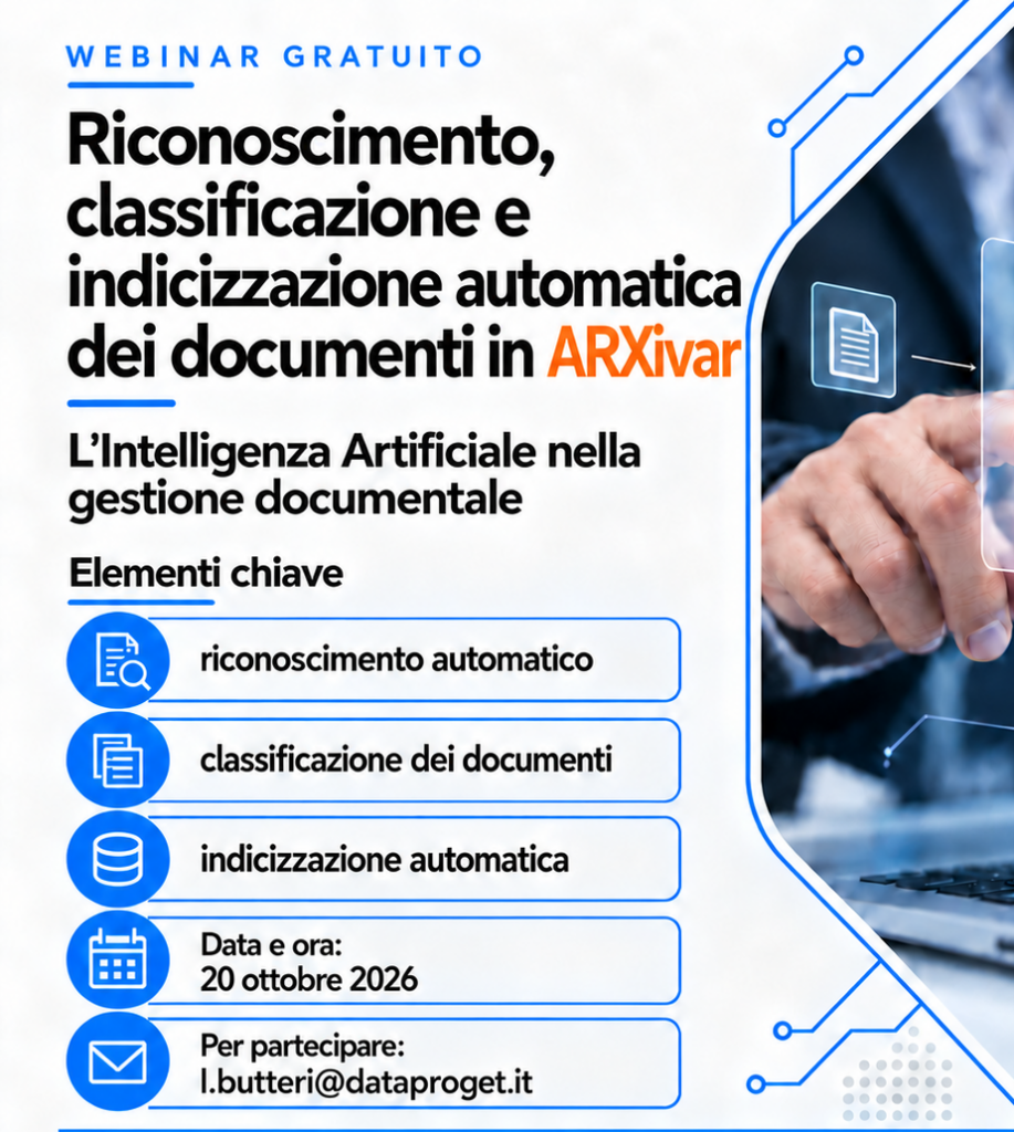 20 Ottobre 2026 Webinar gratuito- Riconoscimento, classificazione e indicizzazione automatica dei documenti in ARXivar